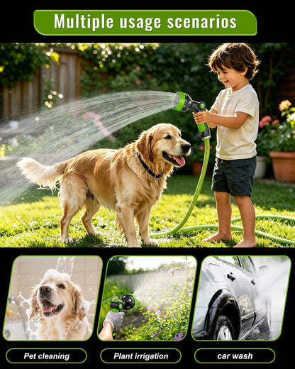 Garden Hose Nozzle, Heavy Duty Water Hose High Pressure Sprayer with 10 Watering Patterns, Thumb Control On Off Valve, for Watering outdoor Plants & Lawn, Car & Pet Washing-(Orange Red)