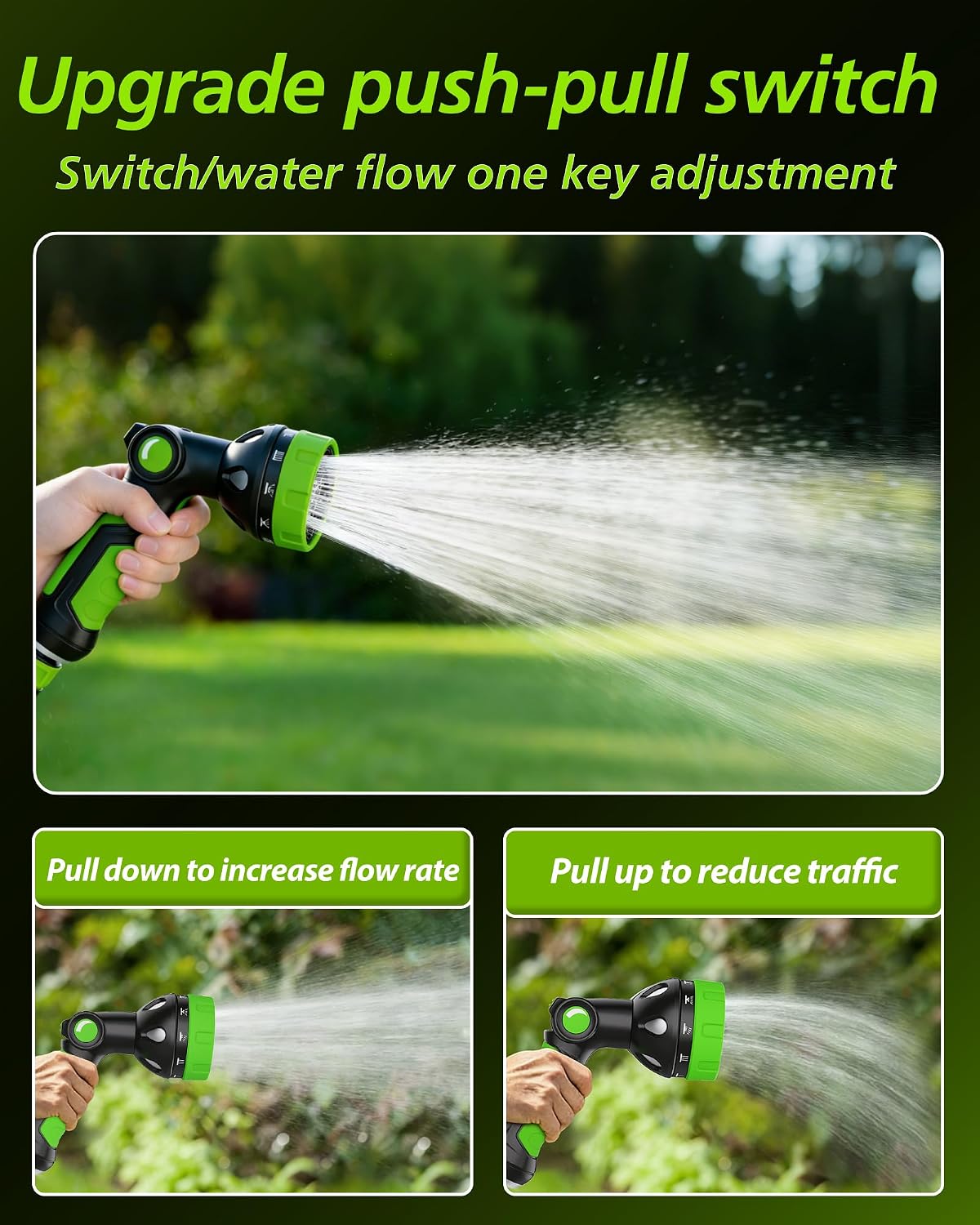 Garden Hose Nozzle, Heavy Duty Water Hose High Pressure Sprayer with 10 Watering Patterns, Thumb Control On Off Valve, for Watering outdoor Plants & Lawn, Car & Pet Washing-(Orange Red)