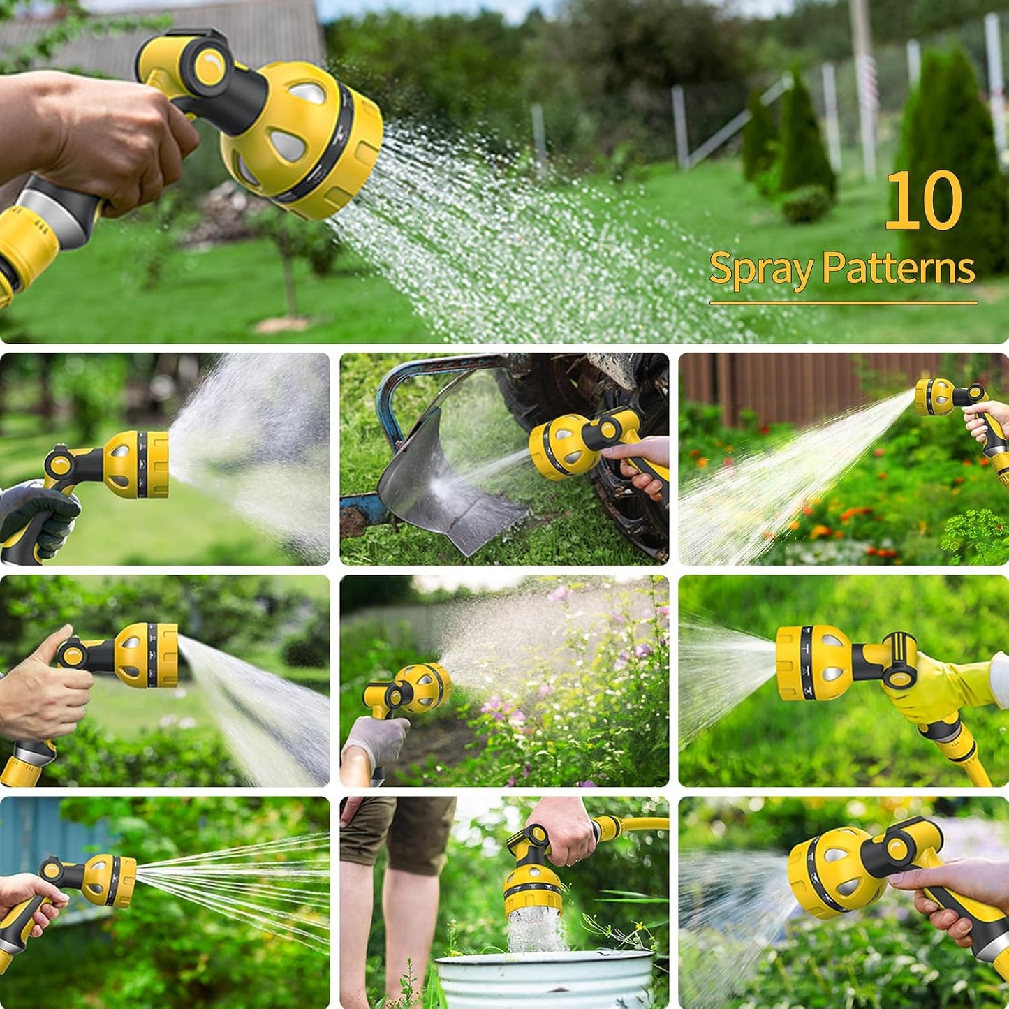 Garden Hose Nozzle, Heavy Duty Water Hose High Pressure Sprayer with 10 Watering Patterns, Thumb Control On Off Valve, for Watering outdoor Plants & Lawn, Car & Pet Washing-(Orange Red)