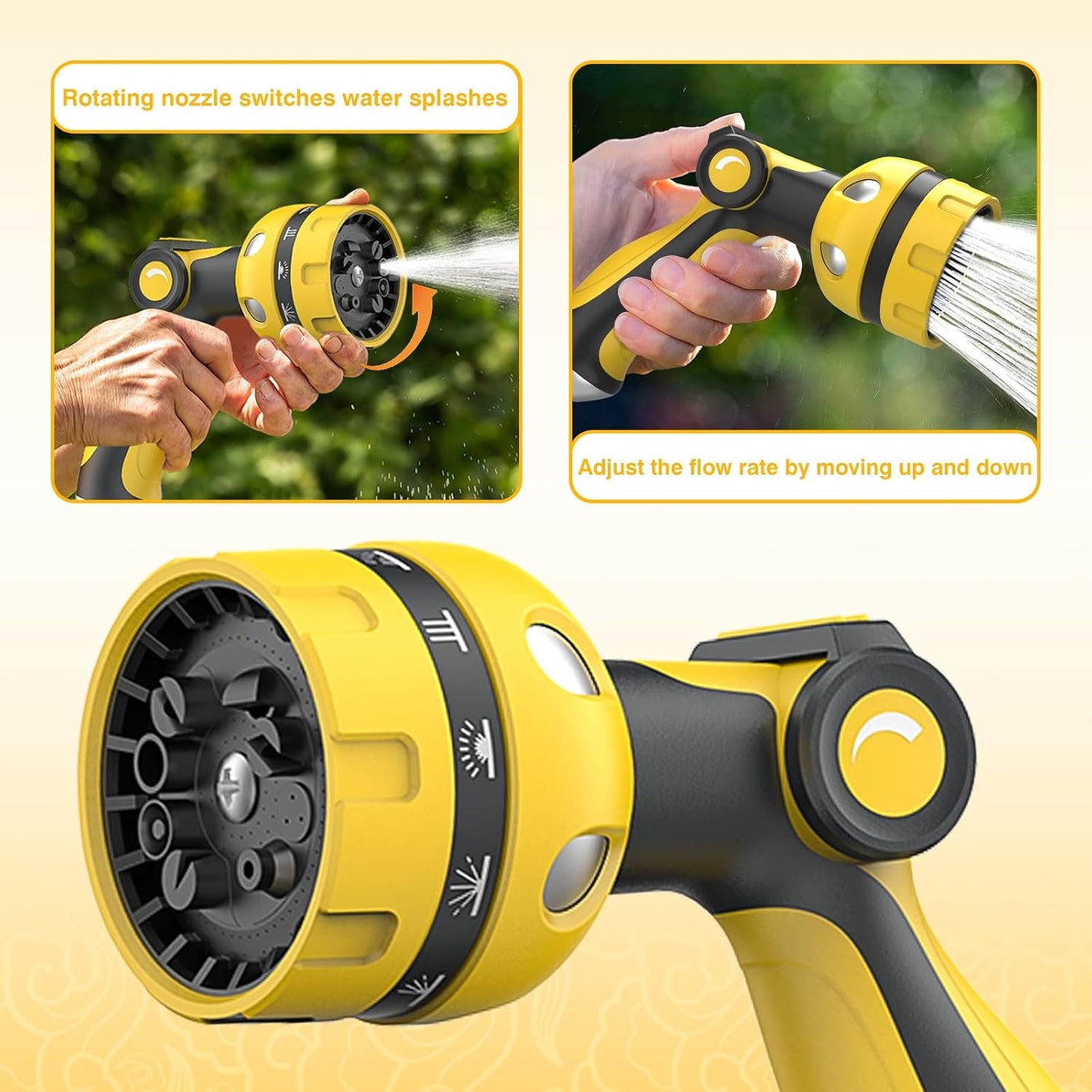 Garden Hose Nozzle, Heavy Duty Water Hose High Pressure Sprayer with 10 Watering Patterns, Thumb Control On Off Valve, for Watering outdoor Plants & Lawn, Car & Pet Washing-(Orange Red)