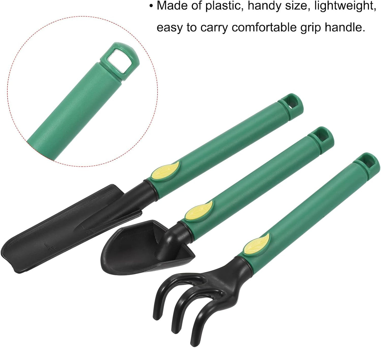 Mini Garden Tools Set Plastic Gardening Hand Tools Trowel Rake Spade Kit Home Garden Supplies for Flowers Succulent Transplanting 3Pcs