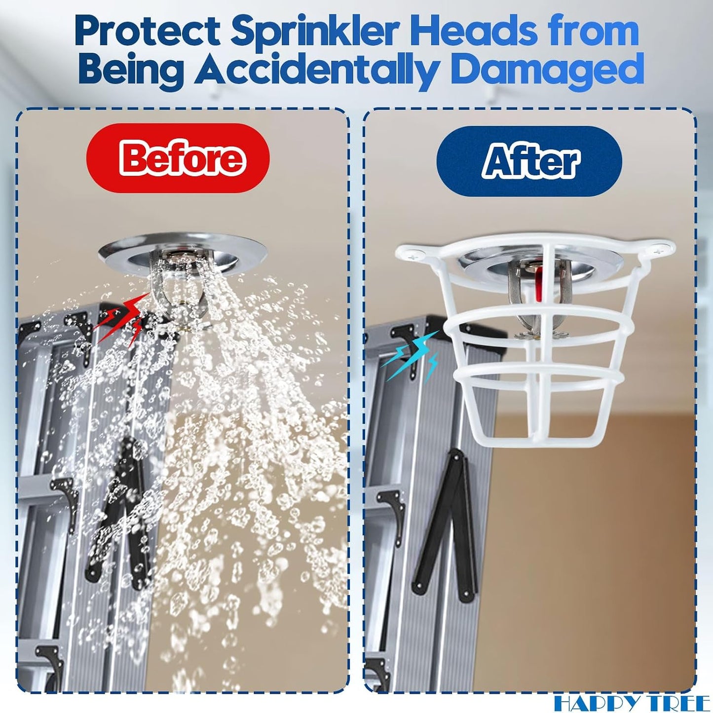 (2 Pack) White Fire Sprinkler Head Guard Cover Cage Protector for Both 1/2" & 3/4" Fire Head for Protecting Side Wall & Pendent Head Fire Sprinkler Covers for Ceiling