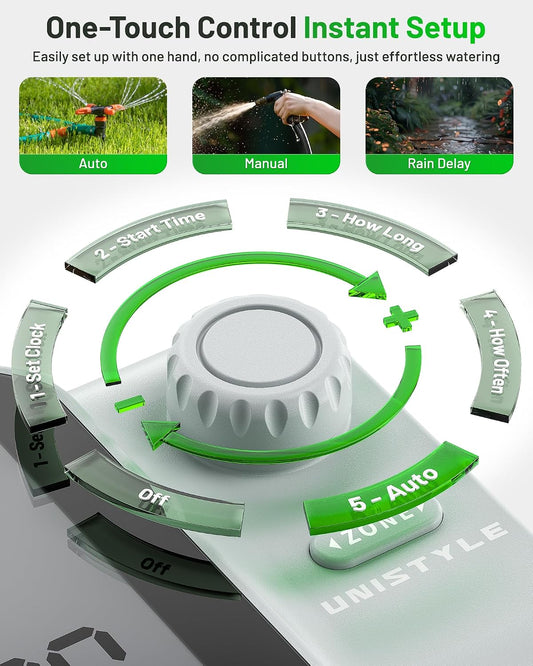 [All-New 2027] 4 Zone Sprinkler Timer with Brass Inlet, 4 Outlet Programmable Water Timer for Garden Hose with Rain Delay, Manual Watering Automatic Irrigation Hose Timers for Yard Lawn Patio