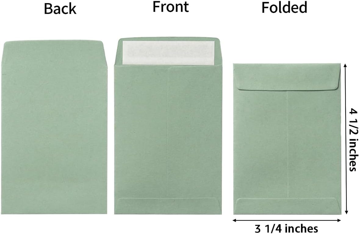 100 Pack Seed Envelopes Self-Adhesive, 3 1/4 x 4 1/2 inches, Sage-Green