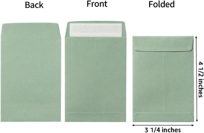 100 Pack Seed Envelopes Self-Adhesive, 3 1/4 x 4 1/2 inches, Sage-Green