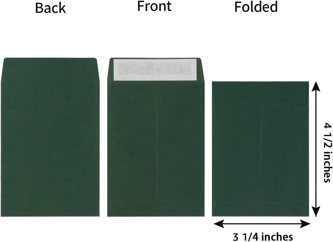 100 Pack Seed Envelopes Self-Adhesive, 3 1/4 x 4 1/2 inches, Sage-Green