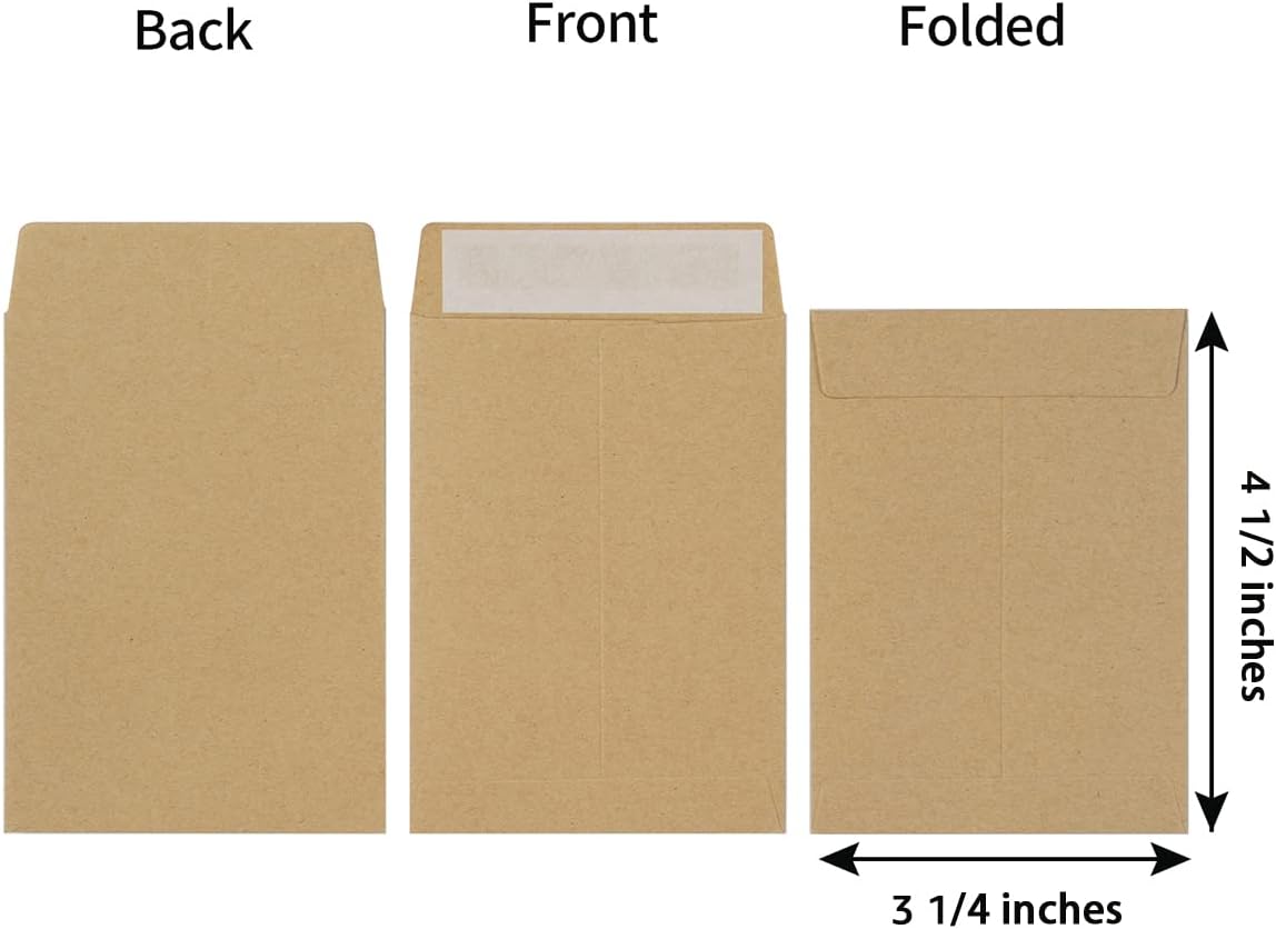 100 Pack Seed Envelopes Self-Adhesive, 3 1/4 x 4 1/2 inches, Sage-Green