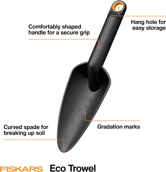 Eco Trowel with Curved Spade, Ergonomic Handle, UV Resistance, Durable, Eco-Friendly Tool for Planters and Garden Beds