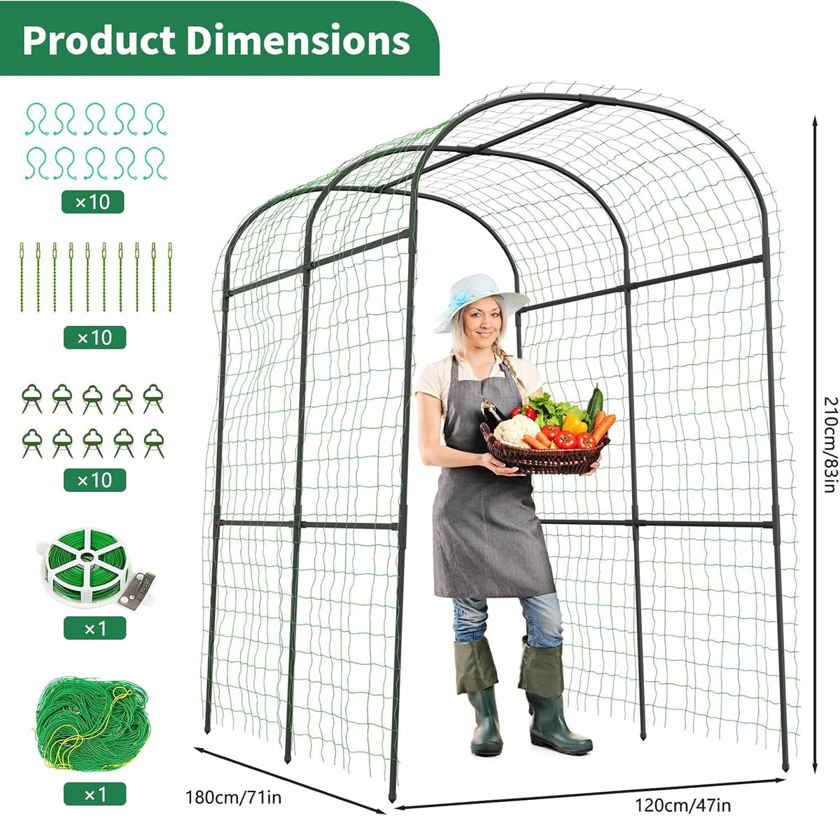 71" x 47" x 83" Garden Arch Trellis for Climbing Plants Outdoor