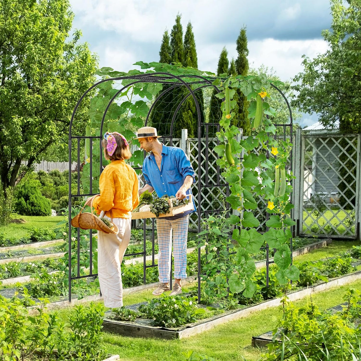 71" x 47" x 83" Garden Arch Trellis for Climbing Plants Outdoor