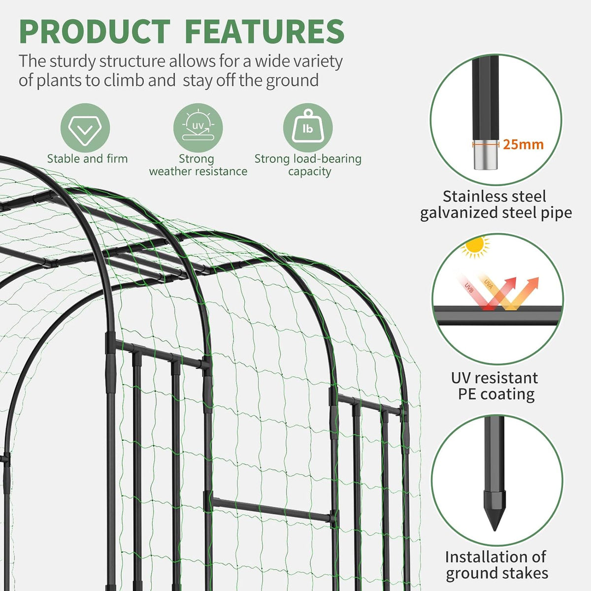 71" x 47" x 83" Garden Arch Trellis for Climbing Plants Outdoor