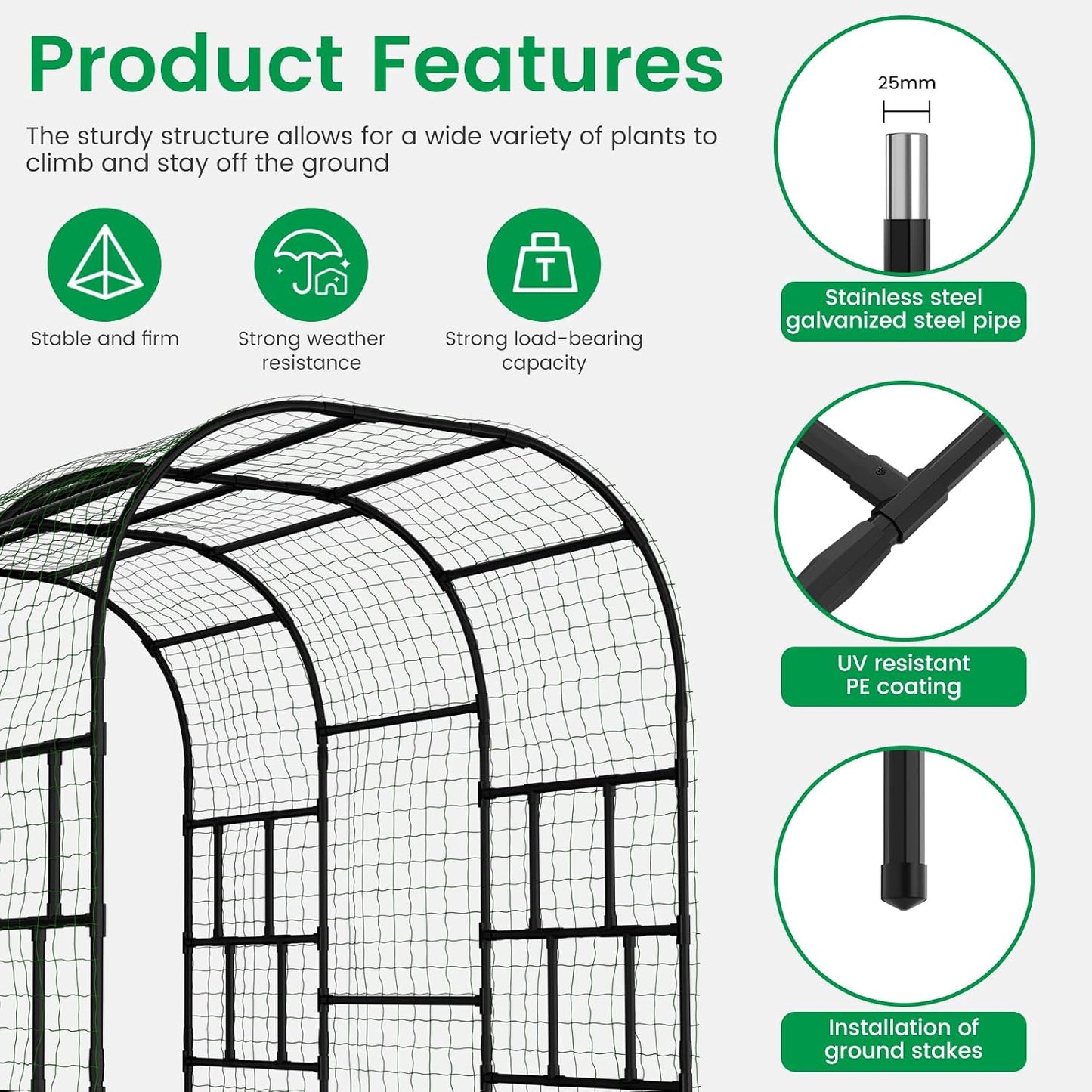 71" x 47" x 83" Garden Arch Trellis for Climbing Plants Outdoor