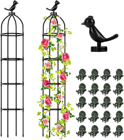 2 Pack Garden Obelisk Trellis for Climbing Plants, Garden Outdoor Indoor Potted Plant Support, Removable Obelisk Trellis with 20 Plant Clips