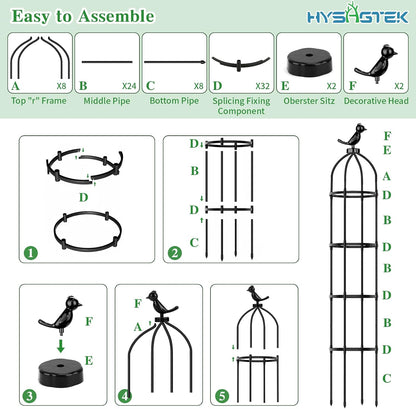 2 Pack Garden Obelisk Trellis for Climbing Plants, Garden Outdoor Indoor Potted Plant Support, Removable Obelisk Trellis with 20 Plant Clips