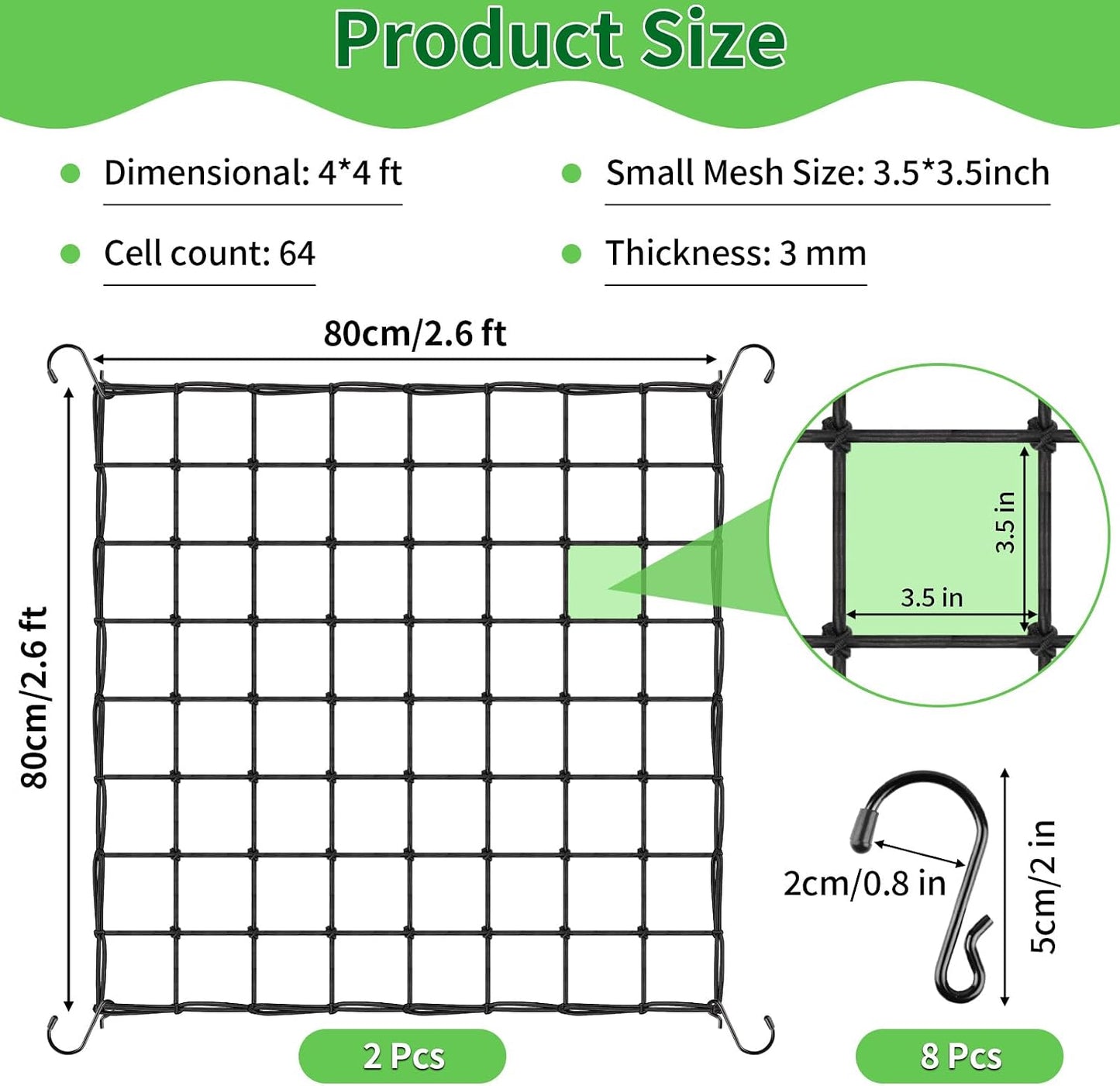 Trellis Netting, Scrog Net 4×4 ft, Heavy-Duty, Grow Tent Accessories, 1 Pcs