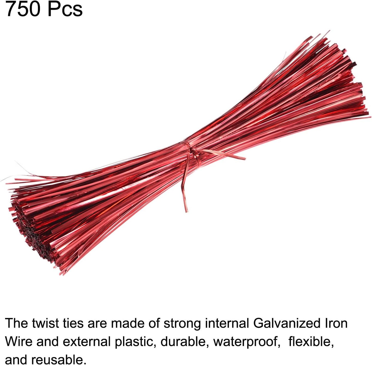 Foil Twist Ties 12" 30cm Metallic Plastic Closure Tie for Tying Bread, Candy, Cookies, Gift Bags Arts Crafts Ties Red Pack of 750