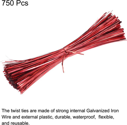 Foil Twist Ties 12" 30cm Metallic Plastic Closure Tie for Tying Bread, Candy, Cookies, Gift Bags Arts Crafts Ties Red Pack of 750