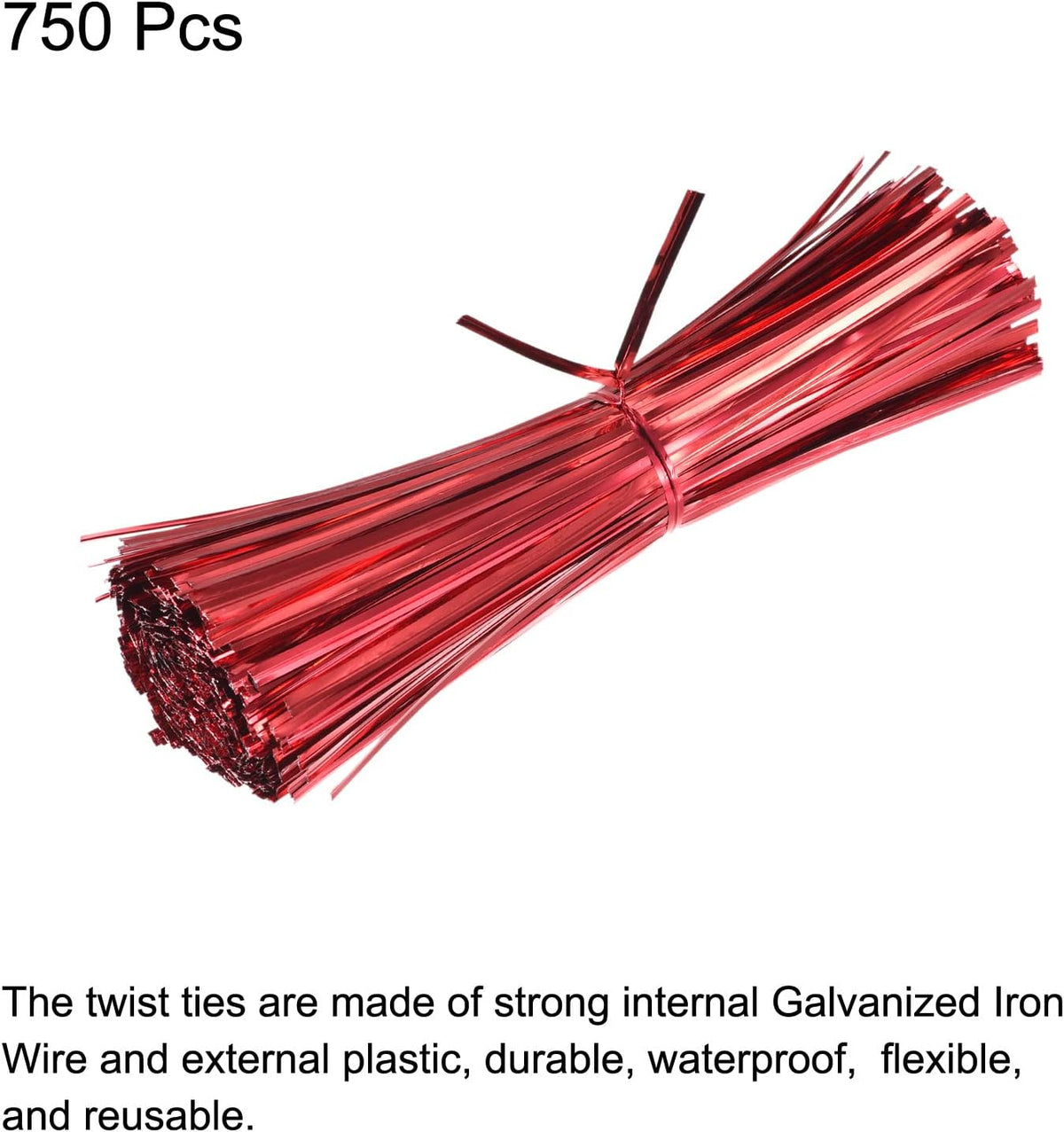 Foil Twist Ties 12" 30cm Metallic Plastic Closure Tie for Tying Bread, Candy, Cookies, Gift Bags Arts Crafts Ties Red Pack of 750