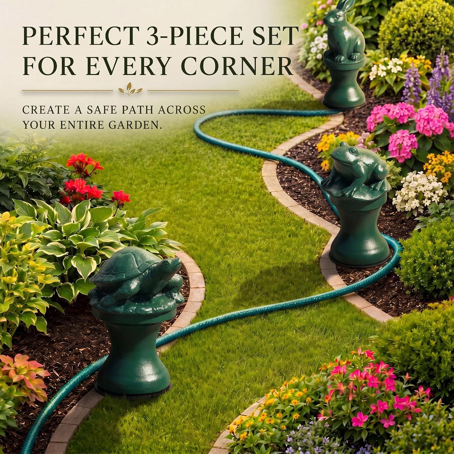 3 Pcs Garden Hose Guide Stake 12 Inch Heavy Duty Metal Water Hose Guard Roller Guide Decorative Garden Stake Spike for Flower Bed Plant Protection Outside Yard Lawn