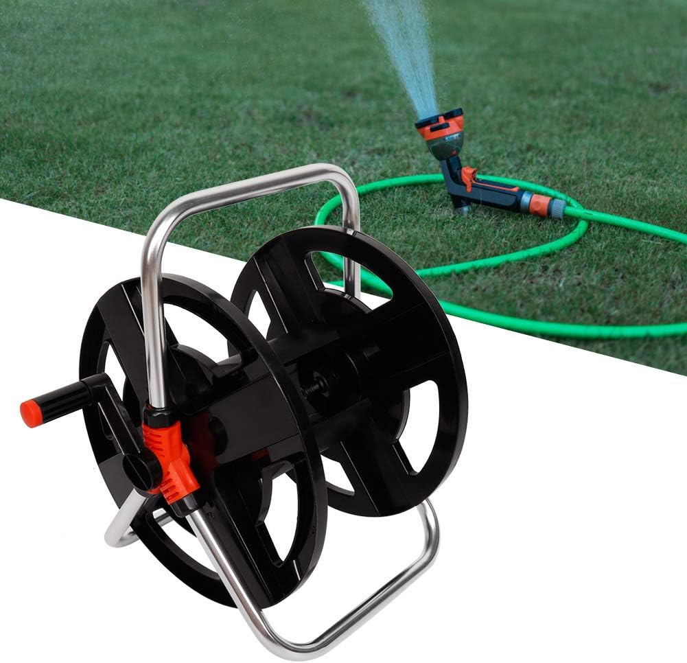Garden Hose Reel, Heavy Duty Aluminum Hand Cranked Water Hose Reel Cart with 114ft Capacity ABS Frame, Portable Hose Holder for Yard Lawn Patio Outdoor