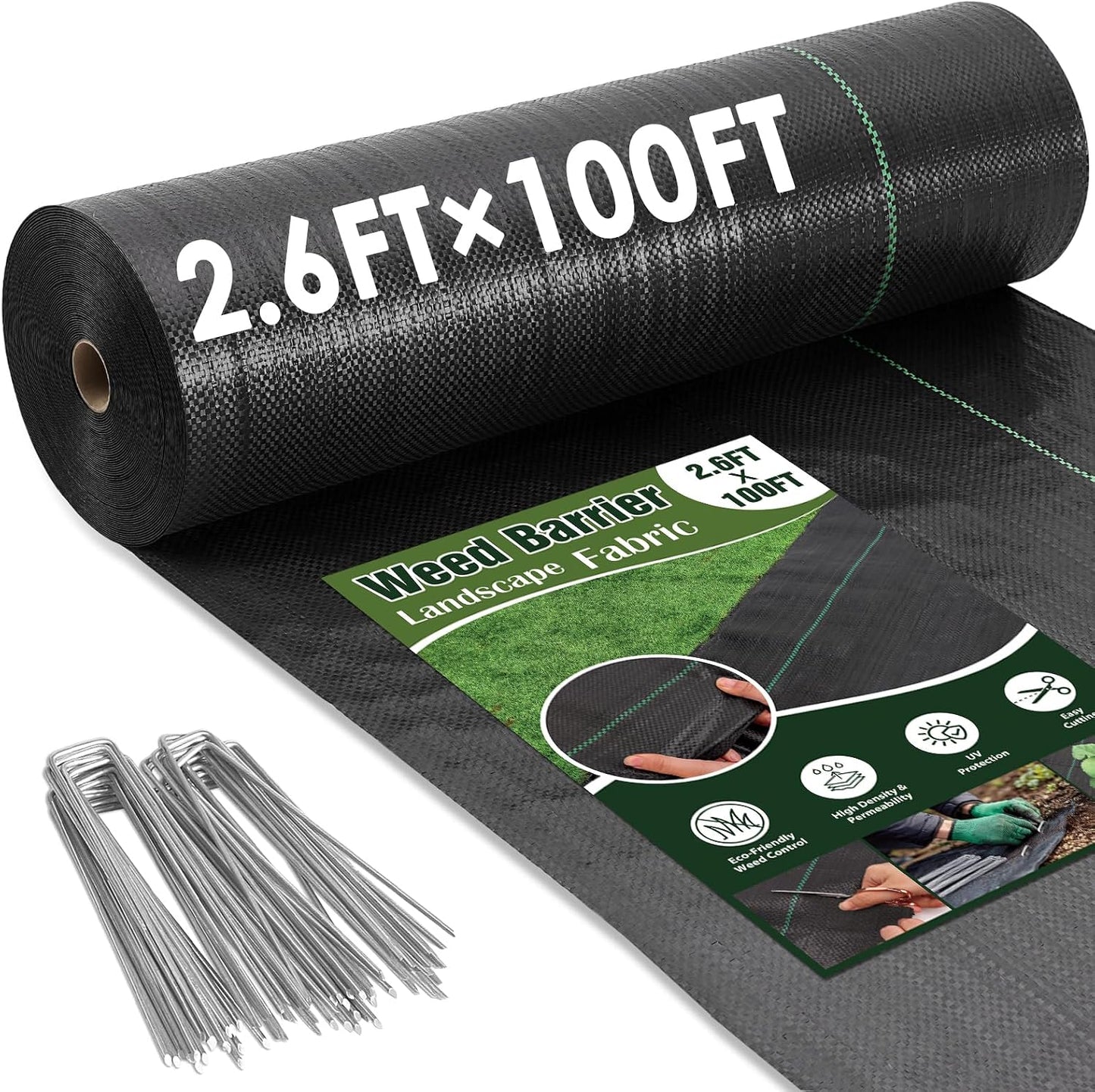 2.6FT x 100FT Weed Barrier Fabric, 3oz Landscape Fabric Heavy Duty