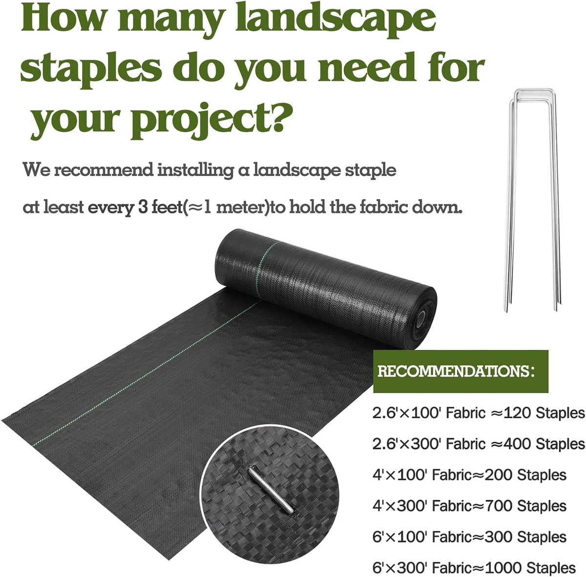 2.6FT x 100FT Weed Barrier Fabric, 3oz Landscape Fabric Heavy Duty