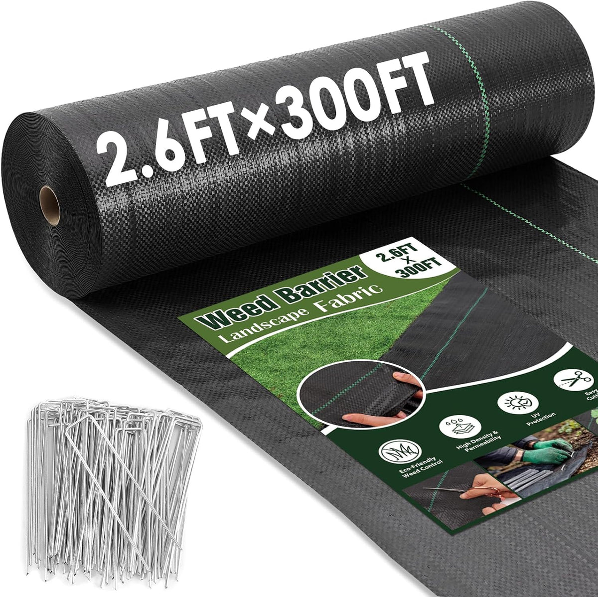 2.6FT x 100FT Weed Barrier Fabric, 3oz Landscape Fabric Heavy Duty