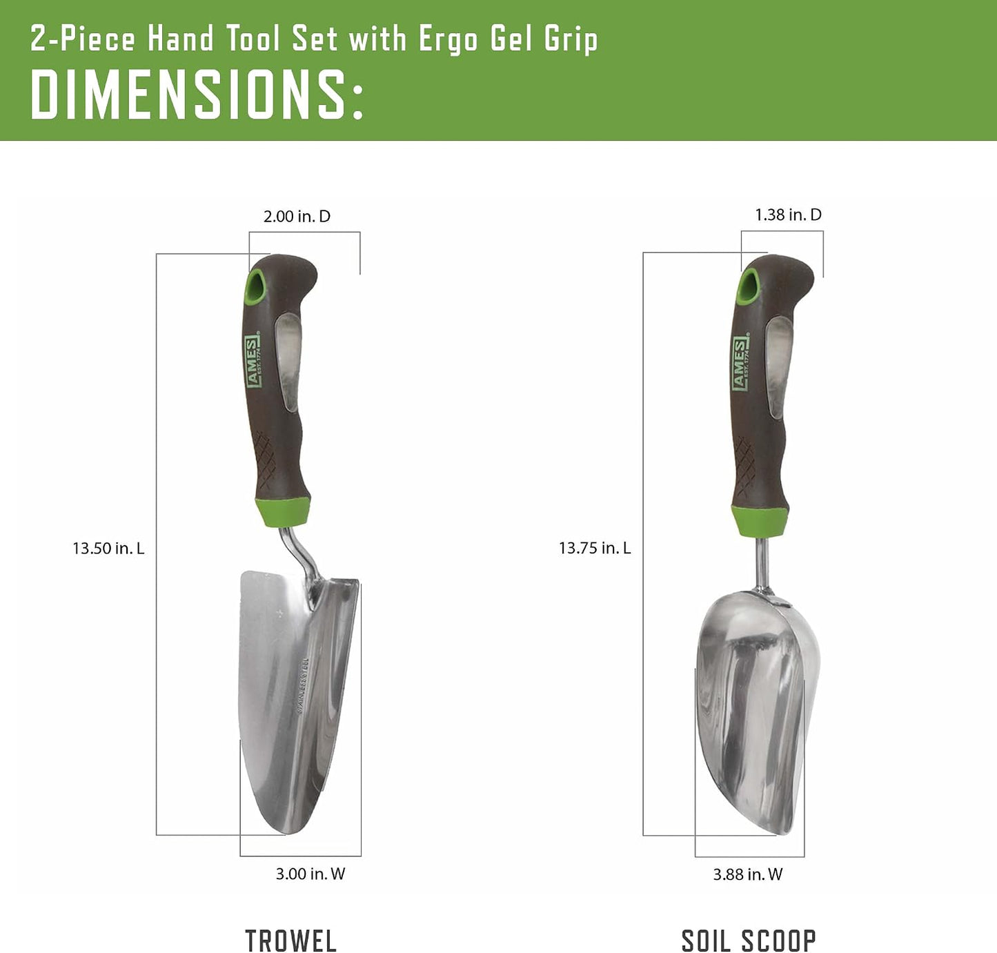 24452009 2-pc. Ergo Gel Grip Garden Tool Set with Hand Trowel & Soil Scoop
