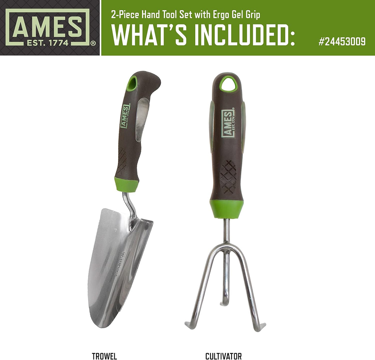 24452009 2-pc. Ergo Gel Grip Garden Tool Set with Hand Trowel & Soil Scoop