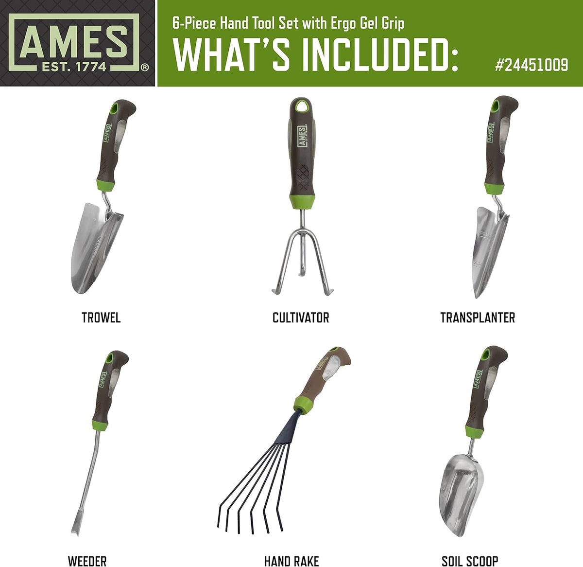 24452009 2-pc. Ergo Gel Grip Garden Tool Set with Hand Trowel & Soil Scoop