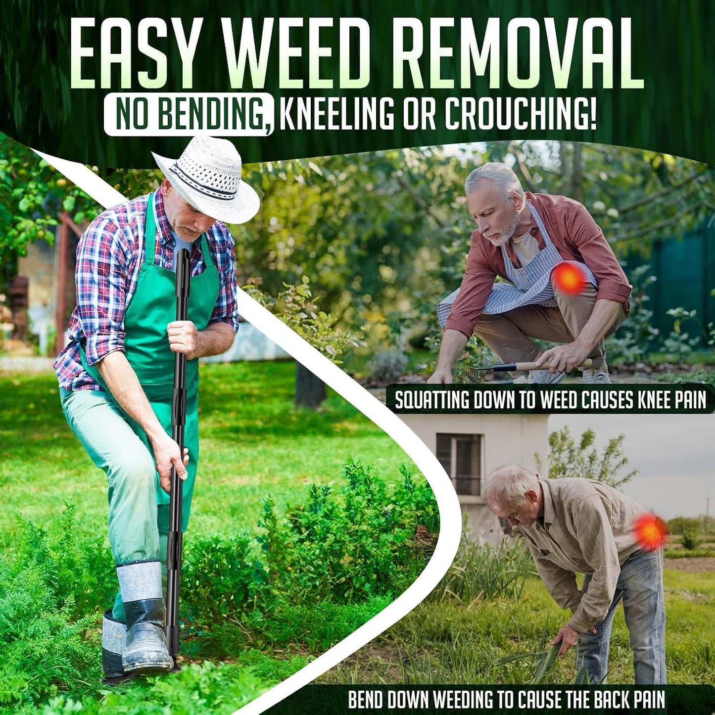 Weed-Puller-Tool-with-Long-Handle, 63" Adjustable Stand Up Weeding Tool with Heavy-Duty 4-Claw Weeder for Effortless Weeding Without Bending, Pulling, or Kneeling