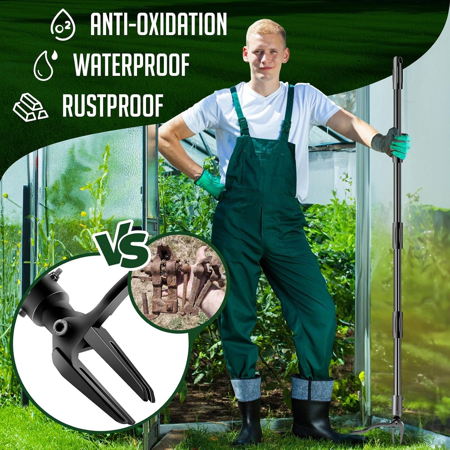 Weed-Puller-Tool-with-Long-Handle, 63" Adjustable Stand Up Weeding Tool with Heavy-Duty 4-Claw Weeder for Effortless Weeding Without Bending, Pulling, or Kneeling
