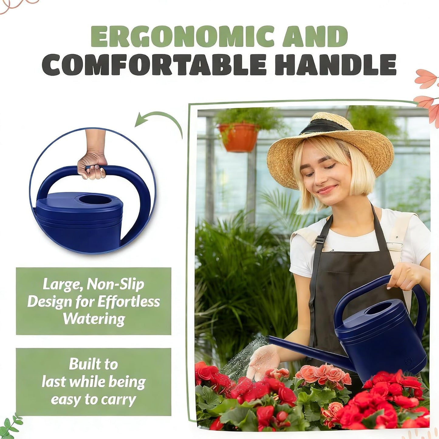 0.5 Gallon Watering Can for Indoor & Outdoor Plants - Small Watering Can with Long Spout for Precise Watering - Ideal for Bonsai, Seedlings, Houseplants, Flowers & Greenhouses