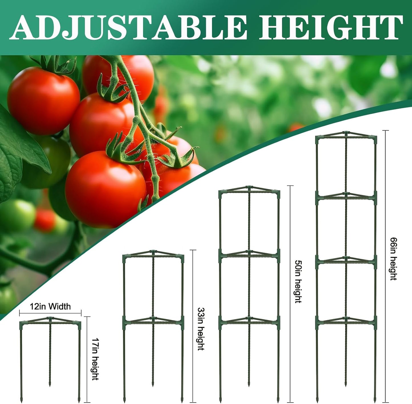 Tomato Cages for Garden,4 Pack 50in Tall Tomato Plant Support Stakes Adjustable Heavy Duty Steel Plant Tower Stakes, Updated Cucumber Trellis Garden Cages for Climbing Plants Vegetable Flowers
