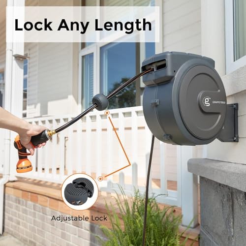 Leader Hose 10ft x 5/8", Short Water Hose Heavy Duty for Hose Reel with Double Female Fittings and Hose Reel 1/2"78ft, Heavy Duty with Any Length Lock, Slow Return System, Wall Mounted