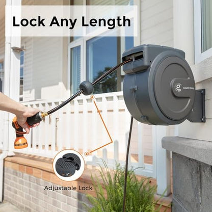 Leader Hose 10ft x 5/8", Short Water Hose Heavy Duty for Hose Reel with Double Female Fittings and Hose Reel 1/2"78ft, Heavy Duty with Any Length Lock, Slow Return System, Wall Mounted