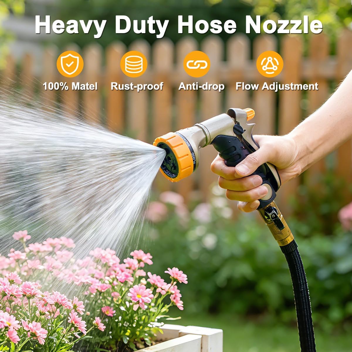 Metal Garden Hose Nozzle Heavy Duty, Rear Trigger Water Sprayer