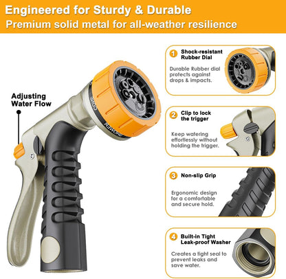 Metal Garden Hose Nozzle Heavy Duty, Rear Trigger Water Sprayer