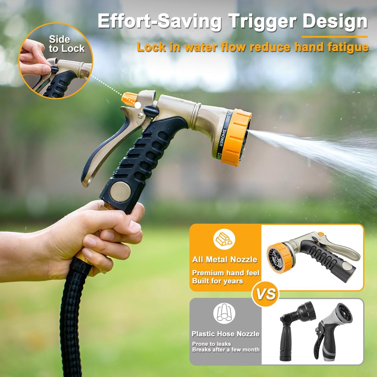 Metal Garden Hose Nozzle Heavy Duty, Rear Trigger Water Sprayer