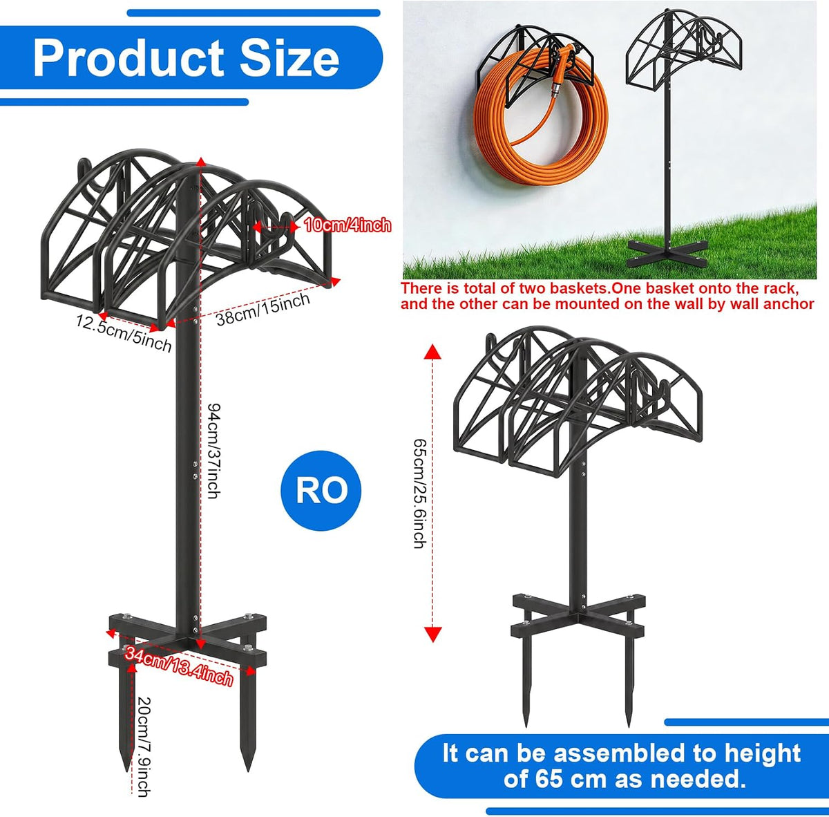 Garden Water Hose Holder Heavy Duty Stand With 4 Spikes, 2Pc Basket