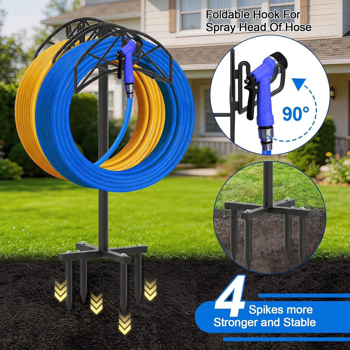 Garden Water Hose Holder Heavy Duty Stand With 4 Spikes, 2Pc Basket