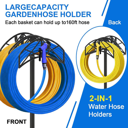 Garden Water Hose Holder Heavy Duty Stand With 4 Spikes, 2Pc Basket