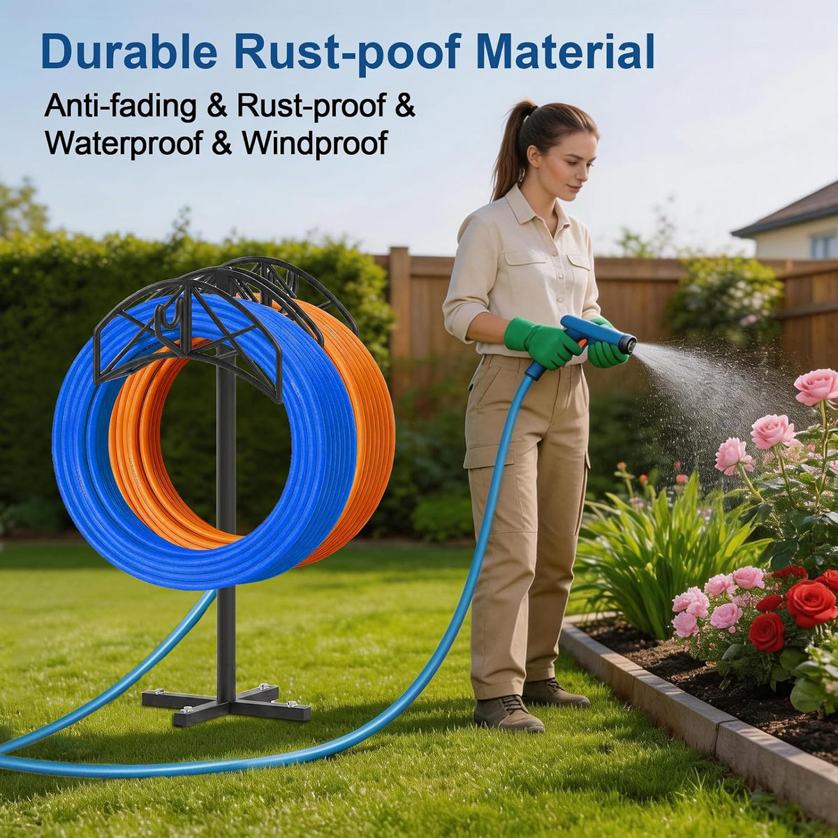 Garden Water Hose Holder Heavy Duty Stand With 4 Spikes, 2Pc Basket