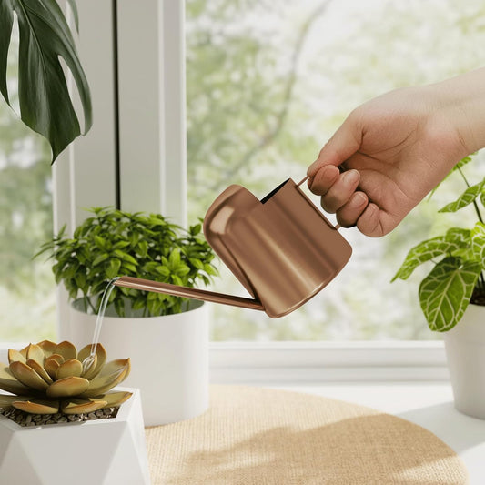 Small Watering Can Indoor Outdoor Plant Metal Stainless Steel Long Spoutt Flowers Watering Cans for House Garden Plants 10OZ Watering Bottle Cute Decorative for Bonsai(Bronze)