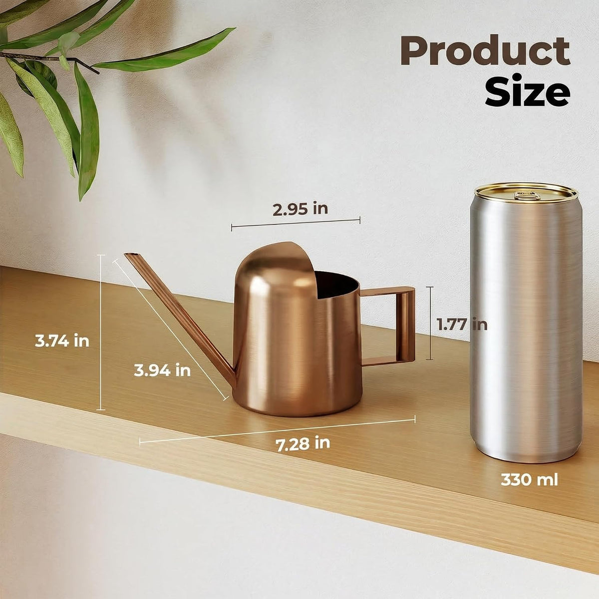Small Watering Can Indoor Outdoor Plant Metal Stainless Steel Long Spoutt Flowers Watering Cans for House Garden Plants 10OZ Watering Bottle Cute Decorative for Bonsai(Bronze)