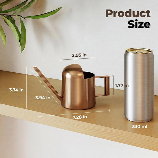 Small Watering Can Indoor Outdoor Plant Metal Stainless Steel Long Spoutt Flowers Watering Cans for House Garden Plants 10OZ Watering Bottle Cute Decorative for Bonsai(Bronze)