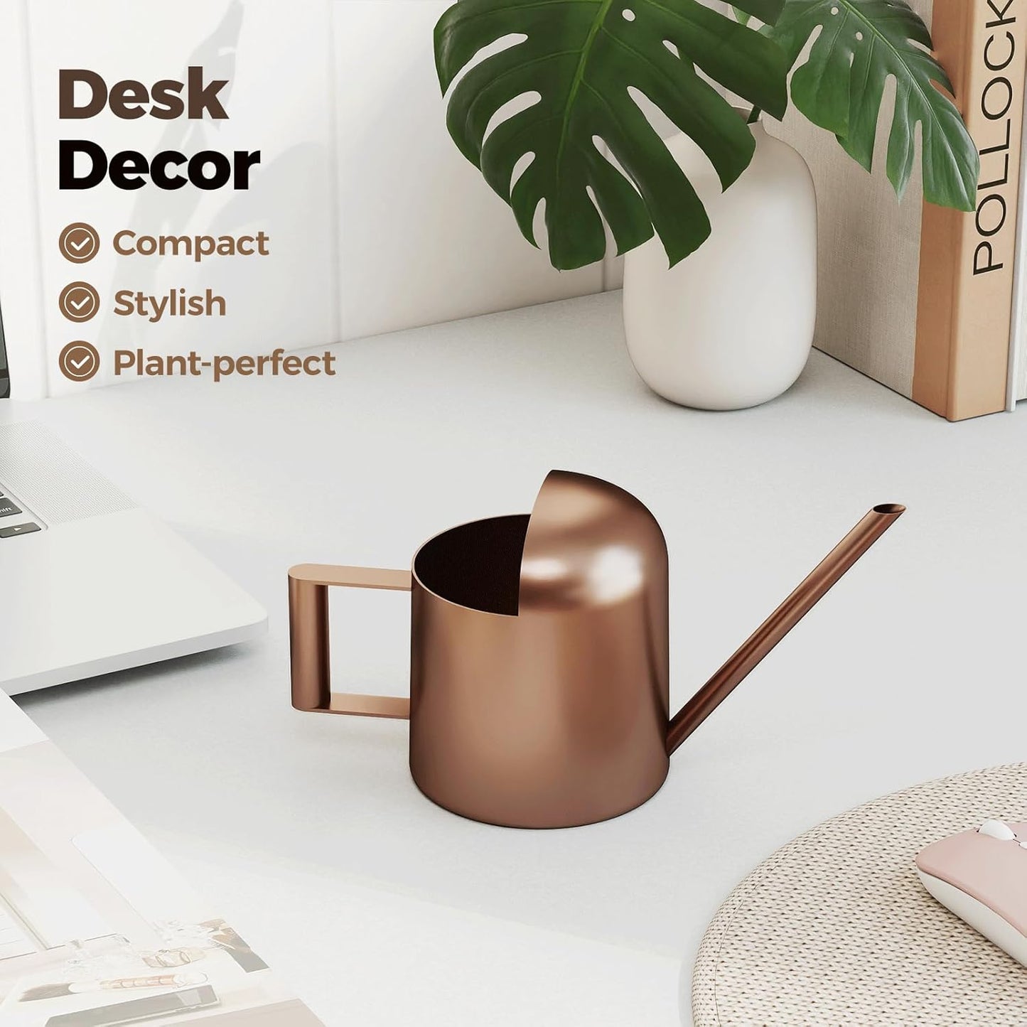 Small Watering Can Indoor Outdoor Plant Metal Stainless Steel Long Spoutt Flowers Watering Cans for House Garden Plants 10OZ Watering Bottle Cute Decorative for Bonsai(Bronze)