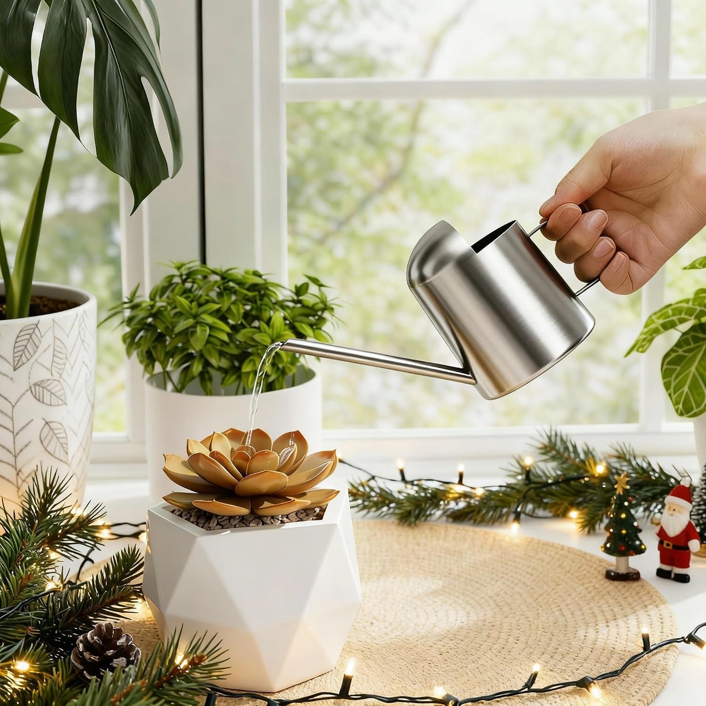 Small Watering Can Indoor Outdoor Plant Metal Stainless Steel Long Spoutt Flowers Watering Cans for House Garden Plants 10OZ Watering Bottle Cute Decorative for Bonsai(Bronze)