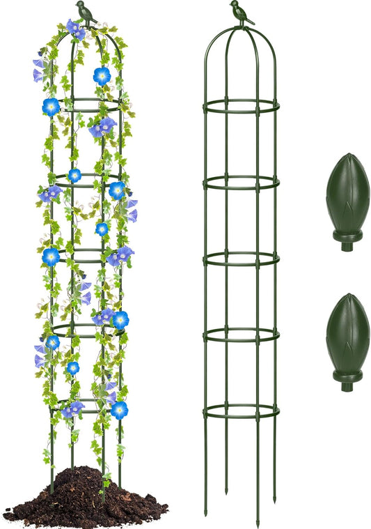 2 Pack 7 ft Garden Trellis Obelisk for Rose Trellis Climbing Plants Outdoor Rustproof for Pots Tall Tower Plant Support Metal Garden Vines Flower Plants Support Outdoor Indoor (Green)