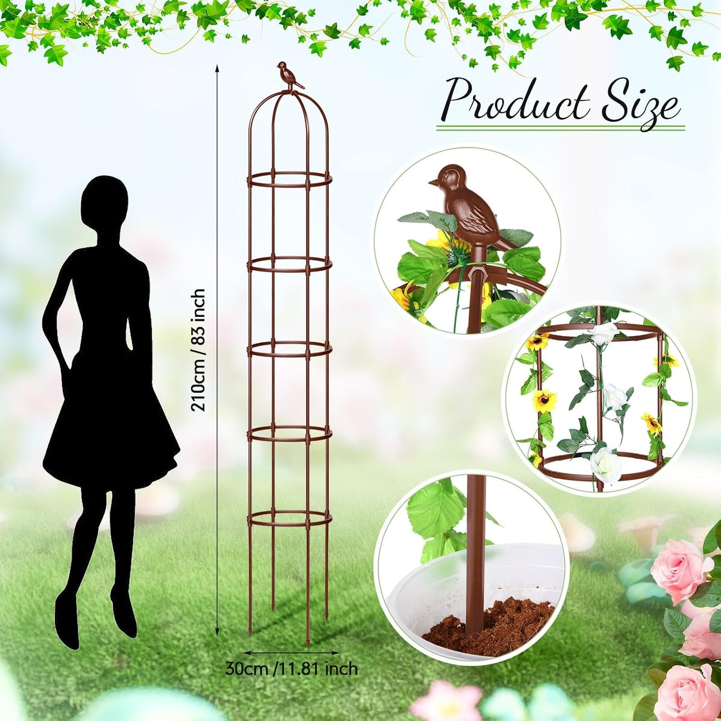 2 Pack 7 ft Garden Trellis Obelisk for Rose Trellis Climbing Plants Outdoor Rustproof for Pots Tall Tower Plant Support Metal Garden Vines Flower Plants Support Outdoor Indoor (Green)
